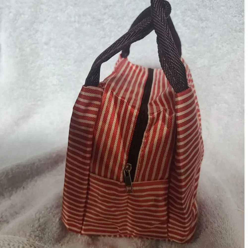 Hello Kitty Chef Lunch Tote Bag Red White Striped Zip Top Kawaii Cute - New